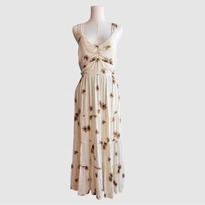 VICI Cream & Brown Floral Maxi Dress, Back Tie Closure, Size X-Large